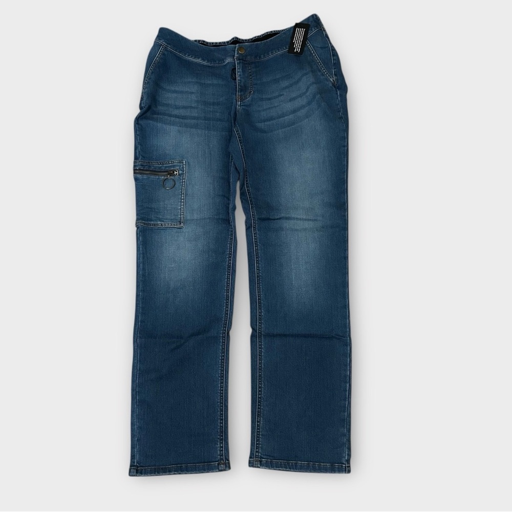 D&Co Cargo Denim Pants Blue Women’s Size Large Zipper Pocket Casual New NWT